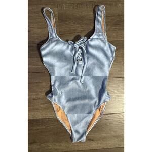 J. Crew Blue and White Striped One Piece Swimsuit